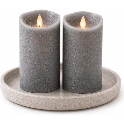 LED-Kerze/Säulenkerze – 2er-Set – grau – H 15 x D 7,5 cm – Wachs – flackernde Flamme (1/5)
