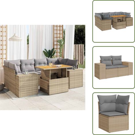 vidaXL Salon de jardin avec coussins 7 pcs beige résine tressée (1/5)