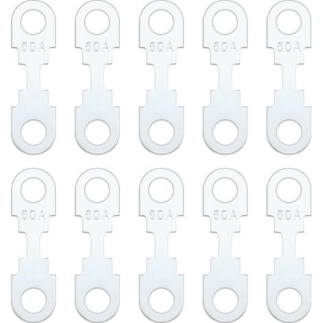 10 unidades de tira de fusibles plana de tono plateado, aleación de zinc, accesorios, repuesto, tira de fusibles de cuchilla 60A DC 32V, compatible con Opel, compatible con VW (1/5)
