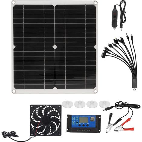 Kit panneau solaire 25W avec écran LCD, fonctions de protection multiples, charge extérieure, contrôleur, ventilateur, système complet. (1/5)
