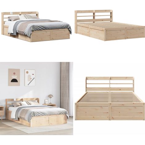 Estructura de cama con cabecero madera maciza pino 135x190 cm - Estructura de cama - Cabecero de cama