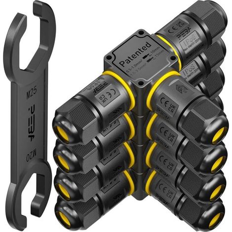 Lot de 8connecteurs de câble étanches à 3 voies IP68 - Diamètre du câble : 4 à 12 mm - Boîte de distribution extérieure - 3 conducteurs - Borne de connexion avec levier pour l'extérieur