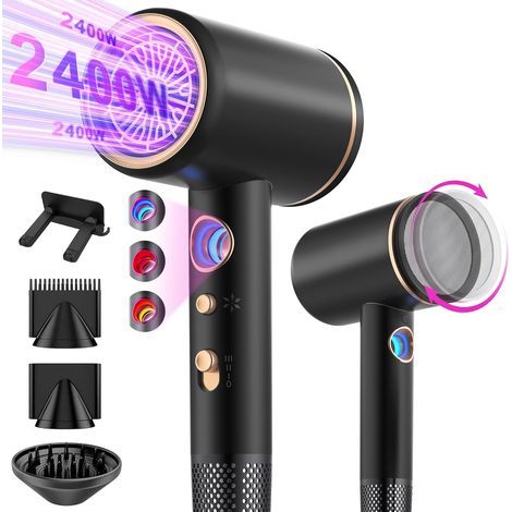 Seche cheveux ionique professionnel avec moteur AC 2400 W, diffuseur de cheveux 4 en 1, bouton chaud/froid, 3 niveaux de chauffage, 3 niveaux de vitesse, avec