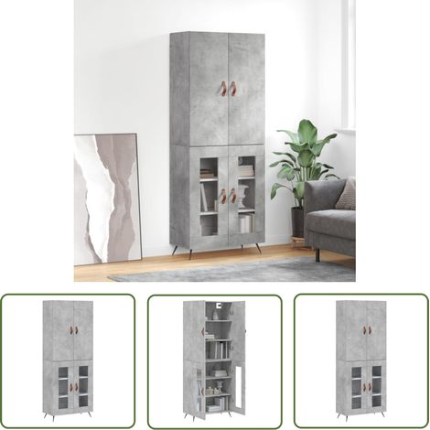 The Living Store Buffet haut Gris béton 69,5x34x180 cm Bois d'ingénierie - Buffet Design Moderne - Meuble Rangement Gris - Armoire Cuisine - Buffet Haute Capacité - Mobilier Salon (1/4)