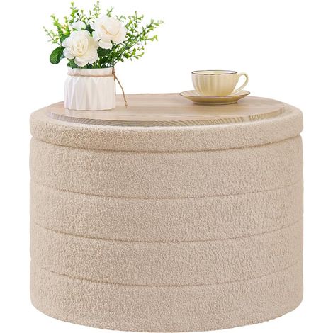 Banc de Rangement Pliable - Boîte de Rangement -Repose-Pieds - Motif Fleurs - pour Couloir, Salon et Chambre à Coucher - Beige - Grand Cercle (1/5)