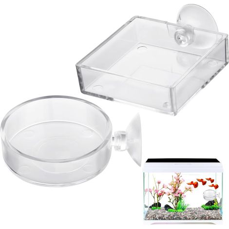 Lot de 2 gamelles d'aquarium - En acrylique - Pour crevettes et poissons - 6,5 cm - Avec ventouse (1/5)