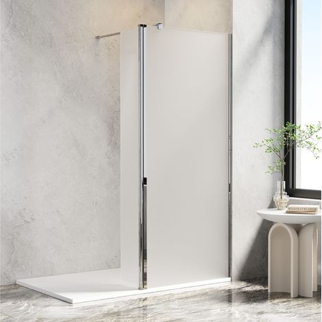 Walk in Shower Screen with 300mm Flipper Frosted Chrome,8mm Frosted Glass,Frameless Chrome, Support Bar, Reversible Fit,1000mm+300mm (1/5)