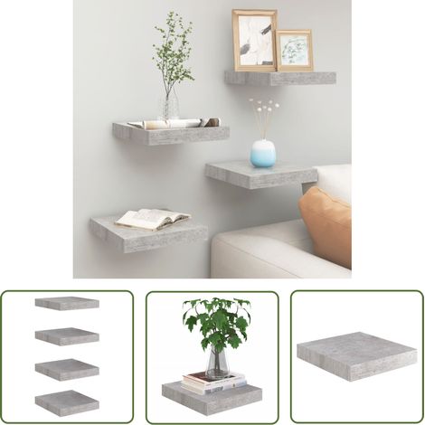 The Living Store Schweberegale 4 Stk. Betongrau 23x23,5x3,8 cm MDF - Schwebendes Regal - Wandregal - Betonoptik - Wohnwandgestaltung - Dekorationsideen (1/5)