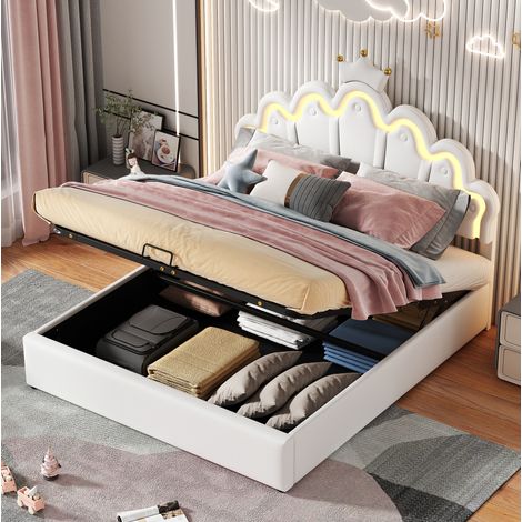 lit adulte rangement 140x200 blanc LED couronne OKMYHOME (1/5)
