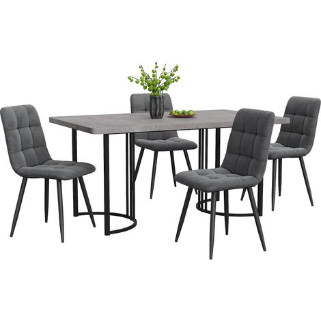 Set da pranzo 5 pezzi tavolo 140x80 cm con 4 sedie imbottite grigie gambe nere (1/5)