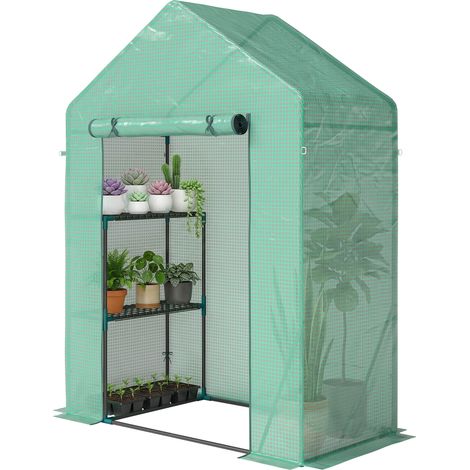 Gartengewächshaus 143 x 73 x 195 cm mit 2-stufigem Regal, grün