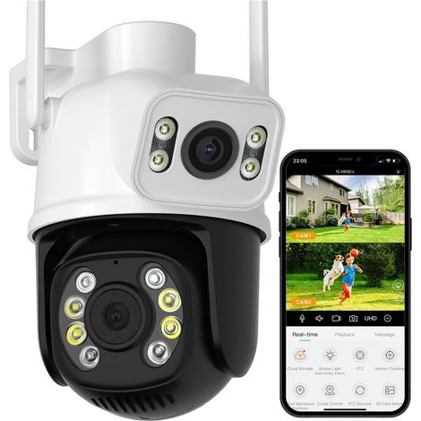 Caméra IP WiFi PTZ 6 MP avec Double Objectif, Vision Nocturne Couleur, Suivi Automatique, Surveillance CCTV et contrôle Via Application.(6MP NO SD Card) (1/5)