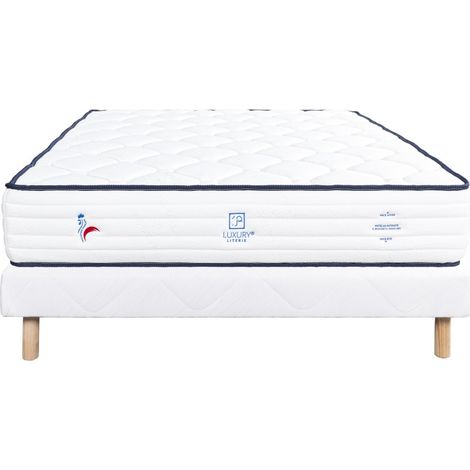 Ensemble Matelas Patriote, 27 cm, ressorts ensachés, ferme, face été/hiver + sommier blanc ep 13cm, 160x200cm (1/5)