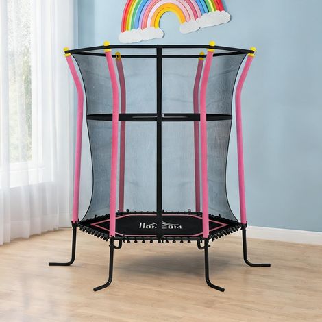 Trampoline coloris rose en acier plastique 163,5 x 163,5 x 190 cm (1/5)