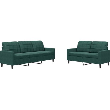 vidaXL Set di Divani 2 pz con Cuscini Verde scuro in Velluto (1/5)