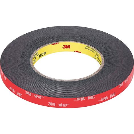 3M VHB 5952 Ruban Double Face Noir en Mousse Acrylique, 1,1 mm, pour Métal, Peinture et Plastiques Rigides, 12 mm x 4,6 m (1/5)