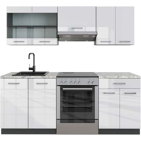 Cucina componibile R-Line, Bianco lucido/antracite, 200 cm , PL Marmo, Vicco