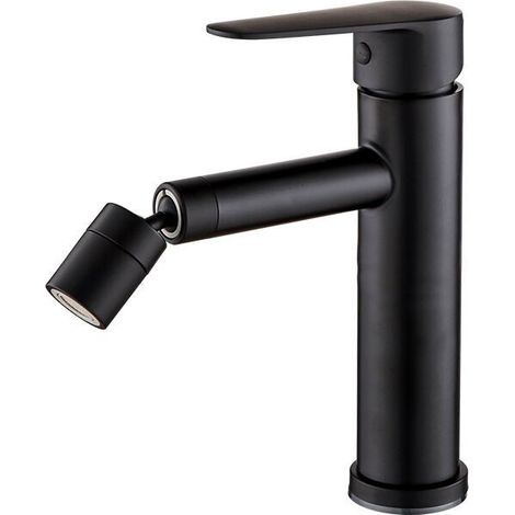Black painted stainless steel single-hole hot and cold water basin faucet for bathroom sinks, washbasins, and countertops - Black version
