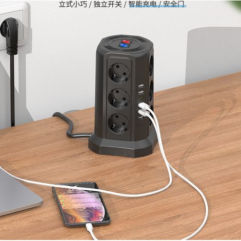 1 multiprise cubique, 12 prises + 4 USB, 4000 W/16 A, câble 2 m, protection surcharge, pour bureau et voyage (1/5)