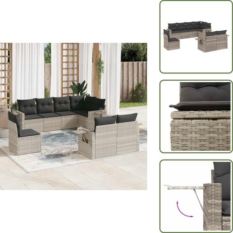 The Living Store 8-tlg. Garten-Sofagarnitur mit Kissen Hellgrau Poly Rattan - Gartensessel (1/5)