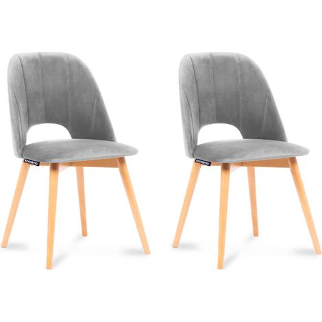 KONSIMO Stuhl 2-tlg Velours-Sitz Wohnzimmerstühl Bürostuhl "TINO", Grau, Stoff/Holz, Scandinavian, 48x86x44 cm (1/5)