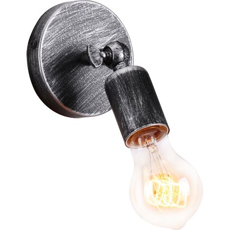 Applique da Parete Industriale Metallo Ferro Lampada da Parete E27 Retrò per Camera da Letto Soggiorno Corridoio Sala da Pranzoa, Grigio Argento