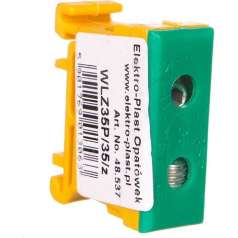 Verteilerblock 1-polig AL/CU 2,5-35mm2 gelb-grün flach und Schienenmontage WLZ35P/35/z 48.537