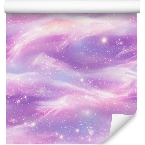Papel pintado de acuarela con diseño de galaxia y lavanda para salón y dormitorio, 50x1000 cm. (1/5)