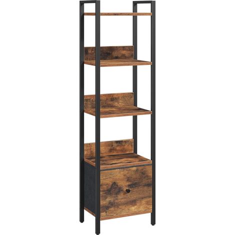 Bibliothèque, Étagère de Rangement à 5 Niveaux, avec Tiroir Amovible, Étagère à Livres sur Pieds pour Petits Espaces, Meuble de Rangement, pour Salon, Chambre, Bureau, Marron ABKHR55101 (1/5)
