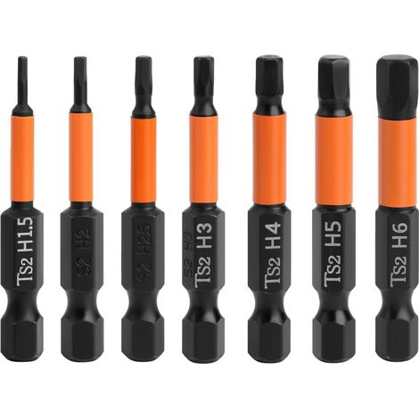 Lot de 7 embouts de tournevis Allen de 50 mm, tige hexagonale, acier S2, tige de 6,35 mm (1/4 pouce), tournevis magnétiques (1/5)