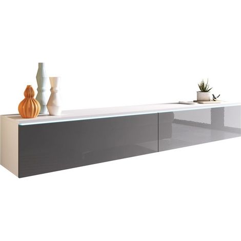 Meuble TV Scientia I, Blanc + Gris brillant, Le nombre de portes: 2, Nombre de tiroirs: 0, 180x30x33cm, LED: Disponible (1/5)