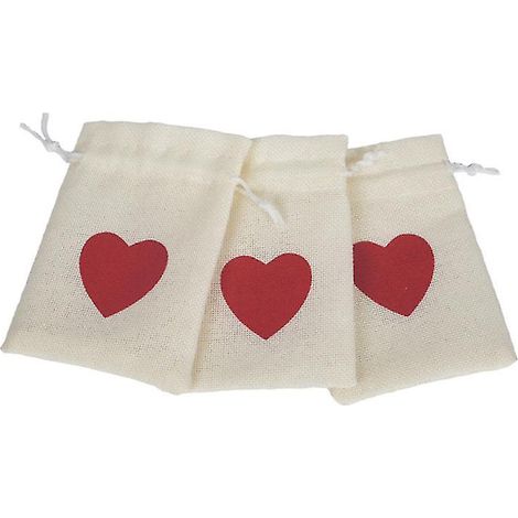 8 Stück Jutebeutel mit Kordelzug und Herzmotiv