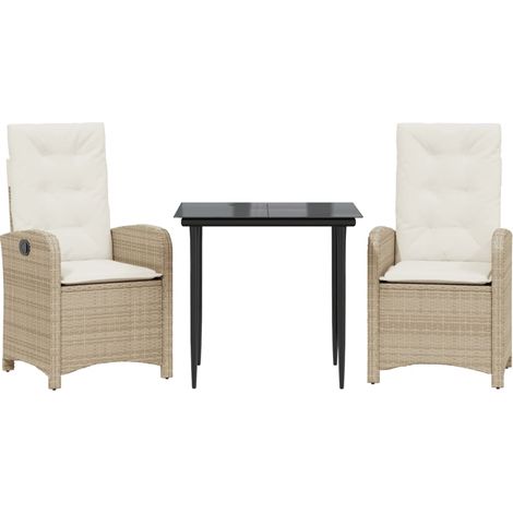 Ensemble à manger de jardin et coussins 3 pcs，Salon de jardin Beige poly rotin CFW74116 (1/5)