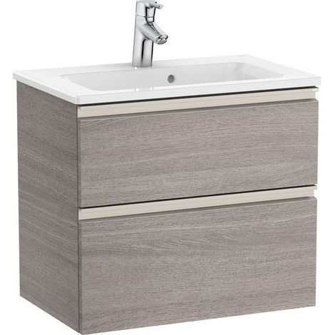 Pack Unik meuble bas compact avec 2 tiroirs + lavabo THE GAP - ROCA Couleur : frêne nordique - Dimensions : 505x380x537 mm (1/5)