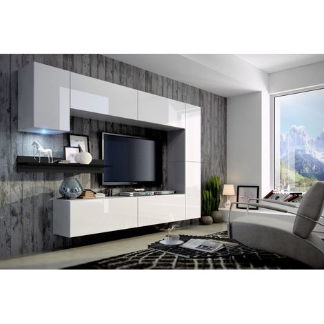 Ensemble meuble TV CONCEPT 6-6-HG-W-8-1B blanc-noir brillant 256 cm (1/2)