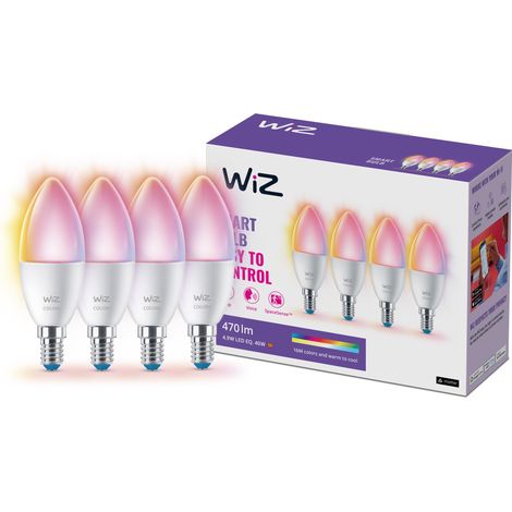 WiZ Lampadina Smart WiFi Candela Smerigliata, 40W, E14, 4 Pezzi, Tecnologia SpaceSense, Controllo Vocale, Luce Bianca Calda o Fredda, Dimmerabile (1/4)