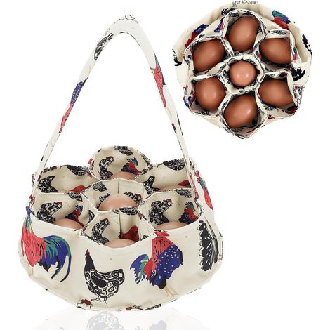 Sacs Œufs Mini Panier Collecte 7 Poches, toile transport jardin poule/canard/oie œufs frais (1/4)