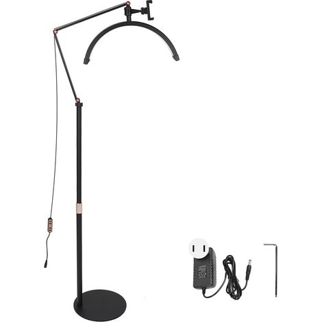 Lampadaire de beauté LED 16 pouces 20W, forme demi-lune, température réglable 3000K-6000K, angle ajustable, lampe pour extension de cils, noir, 100-240V, prise US. (1/5)