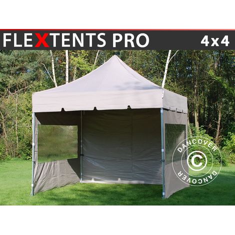 Tente Pliante FleXtents PRO "Peaked" 4x4m Latte, avec 4 cotés