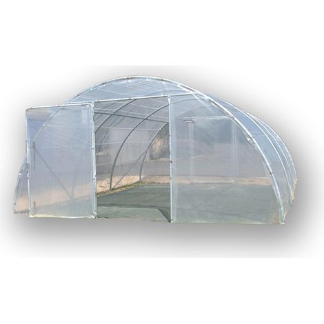 Atout Loisir – Serre tunnel 4.50 m de large – Longueur 4 m – Façade avec 1 porte simple et 1 façade pleine – Bâche thermique 200 g/m² garantie 5 ans