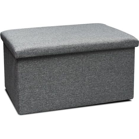 Pouf de rangement - JUANIO - Rectangulaire 76x38x38 cm - Lot de 2 - Pliable, couvercle amovible - Polyester gris (1/3)