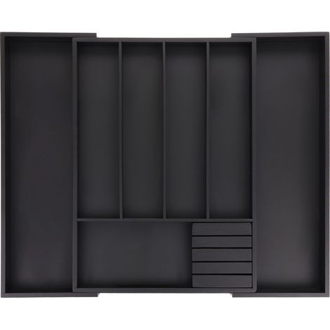 Relaxdays Extendable Cutlery Tray, Bamboo, 5-7 Compartments, 5 x 32.5-55 x 44.5 cm, Drawer Insert, Knife Block, Black