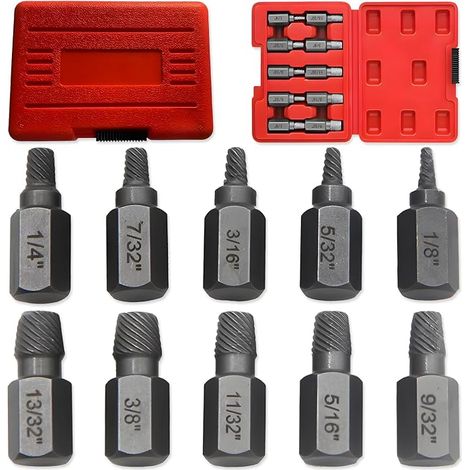 Screw Extractor Set 10pcs Broken Head Screw Hex Socket Bolt Removal Tool Stripped Screw Extractor Set for Stripped Round Broken Bolts, Screws, Studs (1/5)