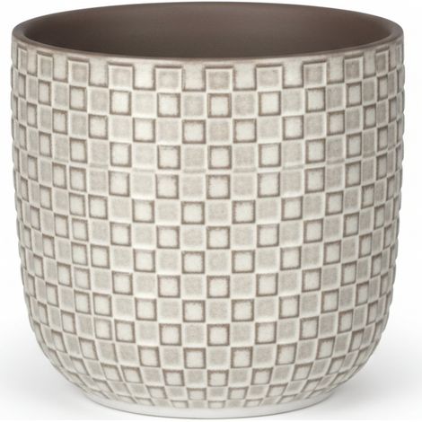 Cache-pot avec Relief Géométrique à Motifs Carrés Gris Clair Ø 13,5 cm - PANGIVO (1/5)