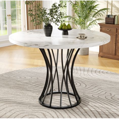 MEUBLIV Table à manger ronde 80x80x76 cm noire – plateau effet marbre pour 4 à 6 personnes (1/5)