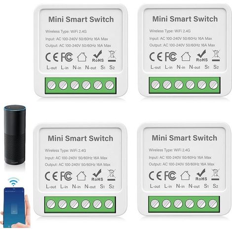 Lot de 4 Module commutateur éclairage intelligent 1 voie , relais WiFi domotique DIY compatible Alexa et Google Home (1/5)