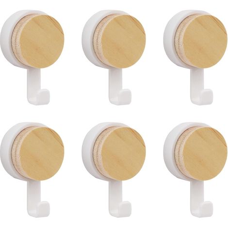 6 Wandhaken aus Naturholz, kein Bohren erforderlich, selbstklebend, für Handtücher und Kleidung im Schlafzimmer oder Wohnzimmer