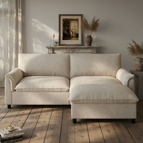 Canapé d'angle modulable, canapé « nuage » extra-large, avec 1 repose-pieds amovible, dossier haut,beige (1/5)