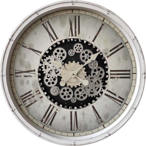 Dekorative Vintage Wanduhr Zahnräder beweglich römische Ziffern D 76 cm