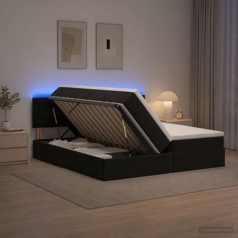 Cama de almacenamiento LED con colchón Negro 200 x 200 cm (1/5)